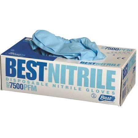 SHOWA Nitrile Disposable Gloves, 4 mil Palm, Nitrile, Powder-Free, S, 100 PK, Blue 7500PFS